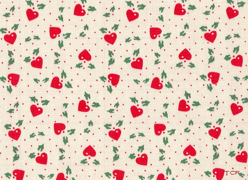 Red Hearts Green Leaves Fabric